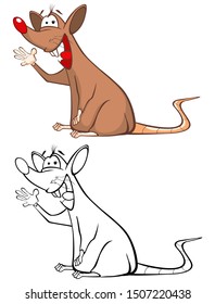 Vector Illustration of a Cute Cartoon Character Rat for you Design and Computer Game. Coloring Book Outline Set 
