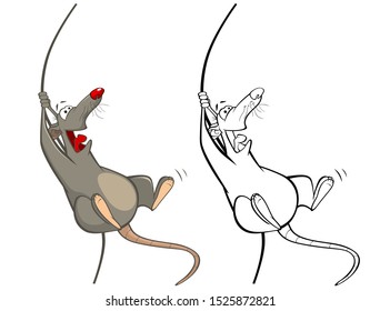 Vector Illustration of a Cute Cartoon Character Rat for you Design and Computer Game. Coloring Book Outline Set 