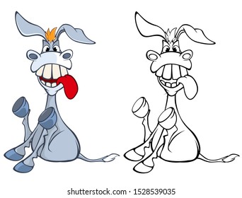 Vector Illustration of a Cute Cartoon Character Burro for you Design and Computer Game. Coloring Book Outline Set 