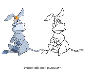 Vector Illustration of a Cute Cartoon Character Burro for you Design and Computer Game. Coloring Book Outline Set 