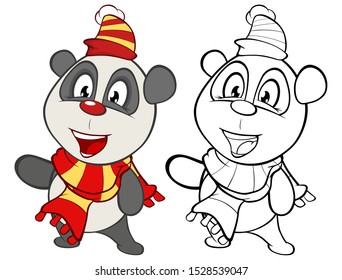 Vector Illustration of a Cute Cartoon Character Panda for you Design and Computer Game. Coloring Book Outline Set 