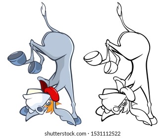 Vector Illustration of a Cute Cartoon Character Burro for you Design and Computer Game. Coloring Book Outline Set 