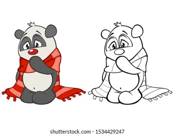 Vector Illustration of a Cute Cartoon Character Panda for you Design and Computer Game. Coloring Book Outline Set 