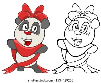 Vector Illustration of a Cute Cartoon Character Panda for you Design and Computer Game. Coloring Book Outline Set 
