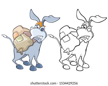 Vector Illustration of a Cute Cartoon Character Burro for you Design and Computer Game. Coloring Book Outline Set 