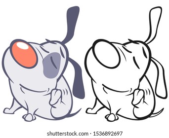 Vector Illustration of a Cute Cartoon Character Hunting Dog for you Design and Computer Game. Coloring Book Outline 