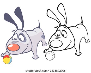 Vector Illustration of a Cute Cartoon Character Hunting Dog for you Design and Computer Game. Coloring Book Outline 