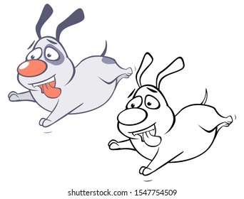 Vector Illustration of a Cute Cartoon Character Hunting Dog for you Design and Computer Game. Coloring Book Outline 