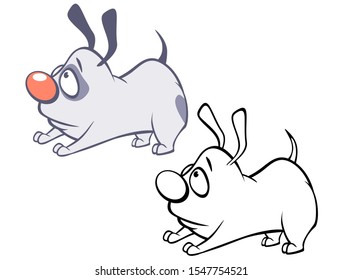 Vector Illustration of a Cute Cartoon Character Hunting Dog for you Design and Computer Game. Coloring Book Outline 