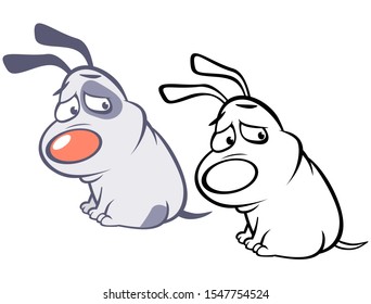 Vector Illustration of a Cute Cartoon Character Hunting Dog for you Design and Computer Game. Coloring Book Outline 