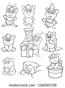 Vector Illustration of a Cute Cartoon Character Panda for you Design and Computer Game. Coloring Book Outline Set 