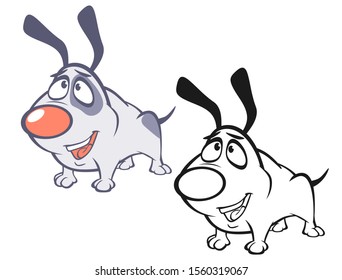 Vector Illustration of a Cute Cartoon Character Hunting Dog for you Design and Computer Game. Coloring Book Outline 