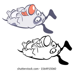 Vector Illustration of a Cute Cartoon Character Hunting Dog for you Design and Computer Game. Coloring Book Outline 