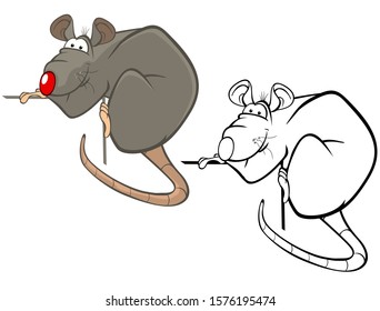 Vector Illustration of a Cute Cartoon Character Rat for you Design and Computer Game. Coloring Book Outline Set 