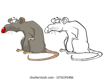 Vector Illustration of a Cute Cartoon Character Rat for you Design and Computer Game. Coloring Book Outline Set 