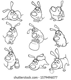 Vector Illustration of a Cute Cartoon Character Hunting Dog for you Design and Computer Game. Coloring Book Outline 