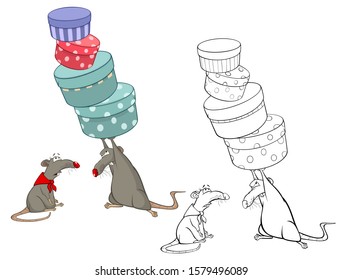 Vector Illustration of a Cute Cartoon Character Rat for you Design and Computer Game. Coloring Book Outline Set 