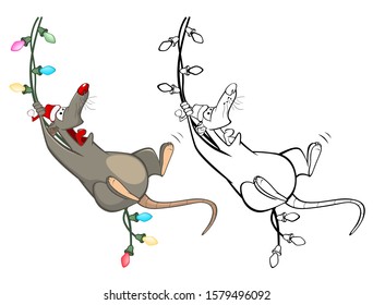 Vector Illustration of a Cute Cartoon Character Rat for you Design and Computer Game. Coloring Book Outline Set 