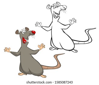 Vector Illustration of a Cute Cartoon Character Rat for you Design and Computer Game. Coloring Book Outline Set 