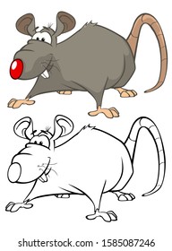 Vector Illustration of a Cute Cartoon Character Rat for you Design and Computer Game. Coloring Book Outline Set 