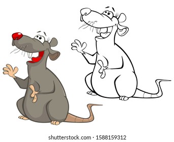 Vector Illustration of a Cute Cartoon Character Rat for you Design and Computer Game. Coloring Book Outline Set 