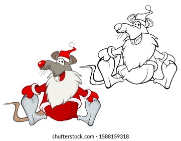 Vector Illustration of a Cute Cartoon Character Rat for you Design and Computer Game. Coloring Book Outline Set 