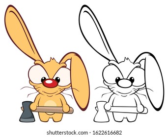 Vector Illustration of a Cute Cartoon Character Rabbit for you Design and Computer Game. Coloring Book Outline Set 