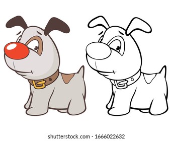 Vector Illustration of a Cute Cartoon Character Hunting Dog for you Design and Computer Game. Coloring Book Outline 