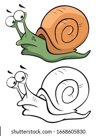 Vector Illustration of a Cute Cartoon Character Snail for you Design and Computer Game. Coloring Book Outline Set 