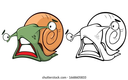 Vector Illustration of a Cute Cartoon Character Snail for you Design and Computer Game. Coloring Book Outline Set 