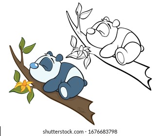 Vector Illustration of a Cute Cartoon Character Panda for you Design and Computer Game. Coloring Book Outline Set 