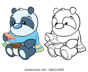 Ilustración vectorial de un Panda de caricaturas para su diseño y juego de ordenador. Conjunto de esquema del libro de coloreado 