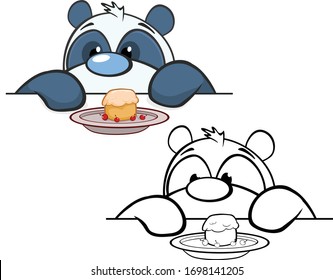 Vector Illustration of a Cute Cartoon Character Panda for you Design and Computer Game. Coloring Book Outline Set 