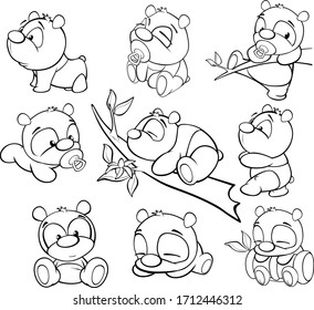 Vector Illustration of a Cute Cartoon Character Panda for you Design and Computer Game. Coloring Book Outline Set 