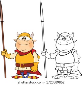 Vector Illustration of a Cute Cartoon Character  Knight for you Design and Computer Game. Coloring Book Outline Set 