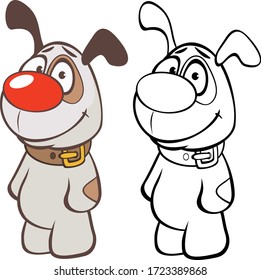 Vector Illustration of a Cute Cartoon Character Hunting Dog for you Design and Computer Game. Coloring Book Outline 