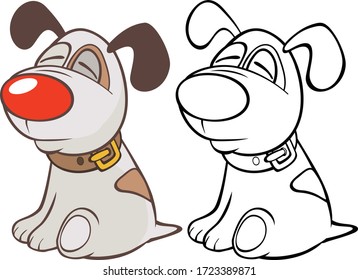 Vector Illustration of a Cute Cartoon Character Hunting Dog for you Design and Computer Game. Coloring Book Outline 