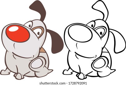 Vector Illustration of a Cute Cartoon Character Hunting Dog for you Design and Computer Game. Coloring Book Outline 