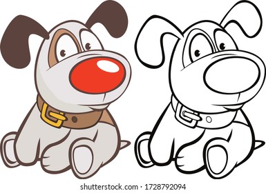 Ilustración vectorial de un perro cazador de personajes de dibujos animados personalizados para su diseño y juego de computadora. Esquema del libro de coloreado 