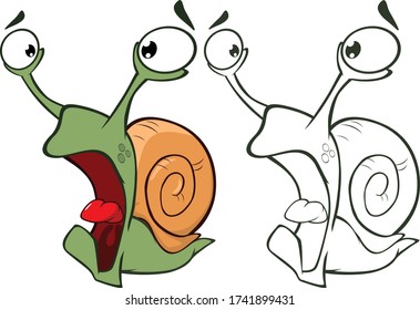 Vector Illustration of a Cute Cartoon Character Snail for you Design and Computer Game. Coloring Book Outline Set 