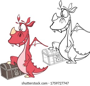 Ilustración vectorial de un Dragón de caricatura para su diseño y juego de computadora. Conjunto de esquema del libro de coloreado