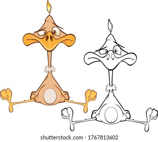 Vector Illustration of a Cute Cartoon Character Bird for you Design and Computer Game. Coloring Book