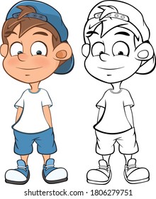 Ilustración vectorial de un personaje de dibujos animados para usted Diseño y juego de computadora. Esquema del libro de coloreado conjunto Skateboarding