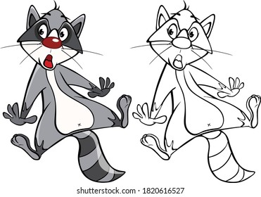Vector Illustration of a Cute Cartoon Character Raccoon  for you Design and Computer Game. Coloring Book Outline Set 