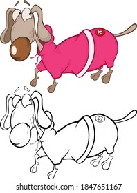 Vector Illustration of a Cute Cartoon Character dachshund in a coat. for you Design and Computer Game. Coloring Book