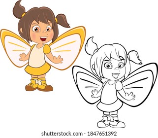 Vector Illustration of a Cute Cartoon Character Little Witch  for you Design and Computer Game. Coloring Book Outline Set 