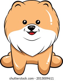Vector illustration of Cute cartoon character Pomeranian dog puppy, isolated on white background.