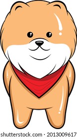 Vector illustration of Cute cartoon character Pomeranian dog puppy, isolated on white background.