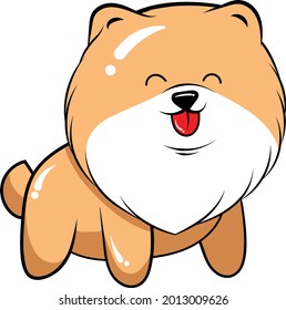Vector illustration of Cute cartoon character Pomeranian dog puppy, isolated on white background.
