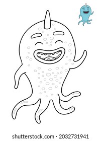 Vector Illustration of a Cute Cartoon Character octopus. Coloring page. Ready to print letter size